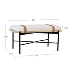 Banc Nathan James Thatcher en bois et métal avec coussin amovible : bord incurvé, sangles en cuir végétalien, fermeture éclair, nettoyage facile