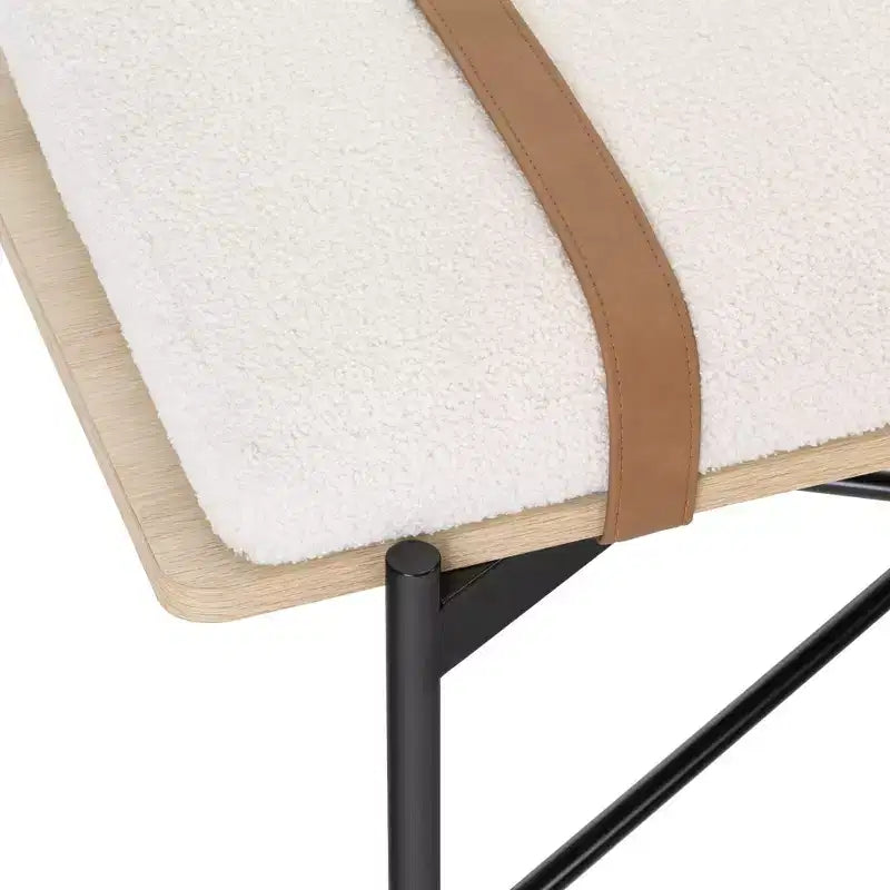 Banc Nathan James Thatcher en bois et métal avec coussin amovible : bord incurvé, sangles en cuir végétalien, fermeture éclair, nettoyage facile