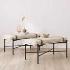 Banc Nathan James Thatcher en bois et métal avec coussin amovible : bord incurvé, sangles en cuir végétalien, fermeture éclair, nettoyage facile