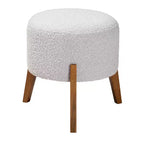 Pouf Ottoman Elkie en tissu et bois gris clair/noyer – Baxton Studio : Inspiration Japandi, revêtement bouclette, pieds fuselés