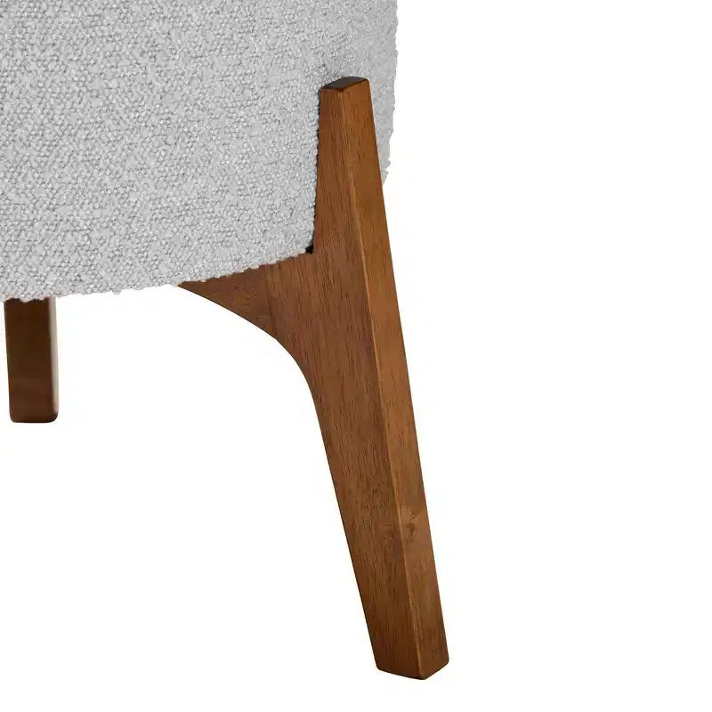 Pouf Ottoman Elkie en tissu et bois gris clair/noyer – Baxton Studio : Inspiration Japandi, revêtement bouclette, pieds fuselés