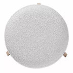 Pouf Ottoman Elkie en tissu et bois gris clair/noyer – Baxton Studio : Inspiration Japandi, revêtement bouclette, pieds fuselés