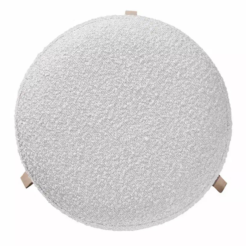Pouf Ottoman Elkie en tissu et bois gris clair/noyer – Baxton Studio : Inspiration Japandi, revêtement bouclette, pieds fuselés