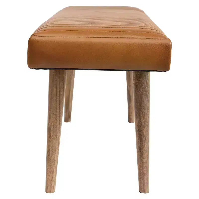 Banc en cuir quadrillé Storied Home marron : Cadre en bois de manguier, Assemblage par un adulte, Nettoyage des taches, Forme rectangulaire