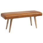 Banc en cuir quadrillé Storied Home marron : Cadre en bois de manguier, Assemblage par un adulte, Nettoyage des taches, Forme rectangulaire