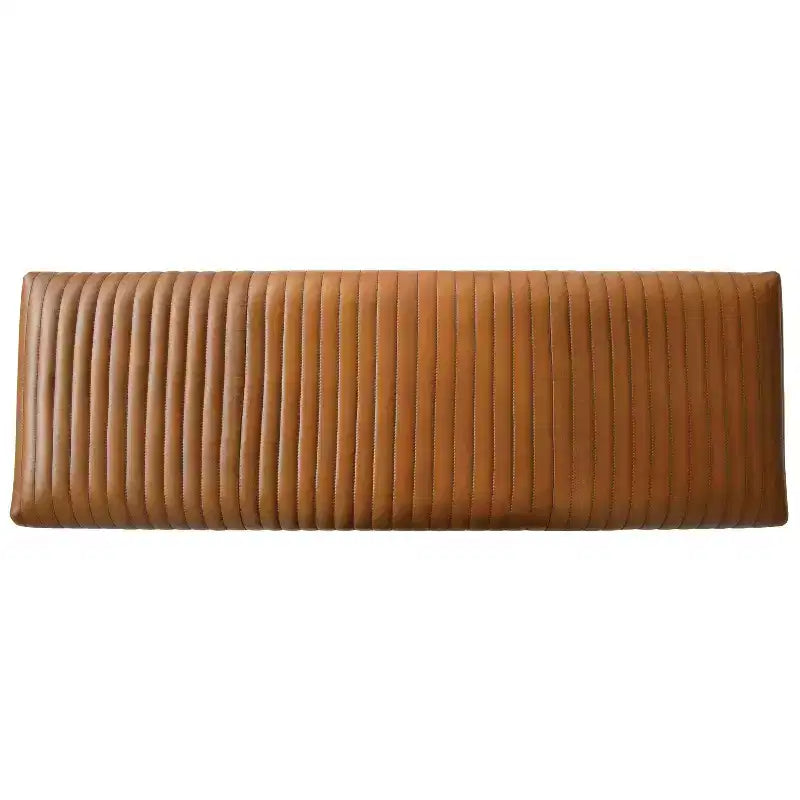 Banc en cuir quadrillé Storied Home marron : Cadre en bois de manguier, Assemblage par un adulte, Nettoyage des taches, Forme rectangulaire