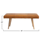 Banc en cuir quadrillé Storied Home marron : Cadre en bois de manguier, Assemblage par un adulte, Nettoyage des taches, Forme rectangulaire