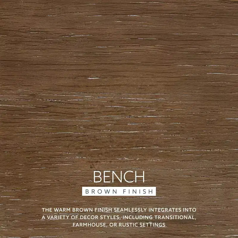 Banc rembourré en rotin et polyester de 52 po Bessie en bois massif, marron - Powell : dossier en cannage, conception en bois
