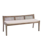 Banc rembourré en rotin et polyester de 52 po Bessie en bois massif, marron - Powell : dossier en cannage, conception en bois