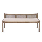 Banc rembourré en rotin et polyester de 52 po Bessie en bois massif, marron - Powell : dossier en cannage, conception en bois