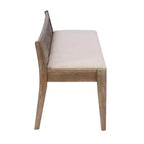 Banc rembourré en rotin et polyester de 52 po Bessie en bois massif, marron - Powell : dossier en cannage, conception en bois