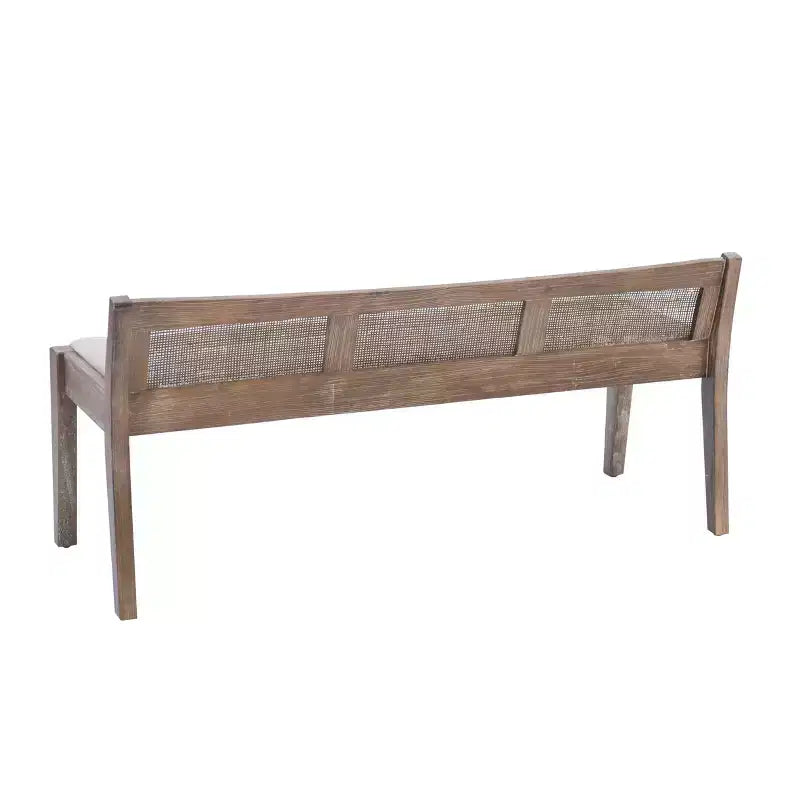 Banc rembourré en rotin et polyester de 52 po Bessie en bois massif, marron - Powell : dossier en cannage, conception en bois