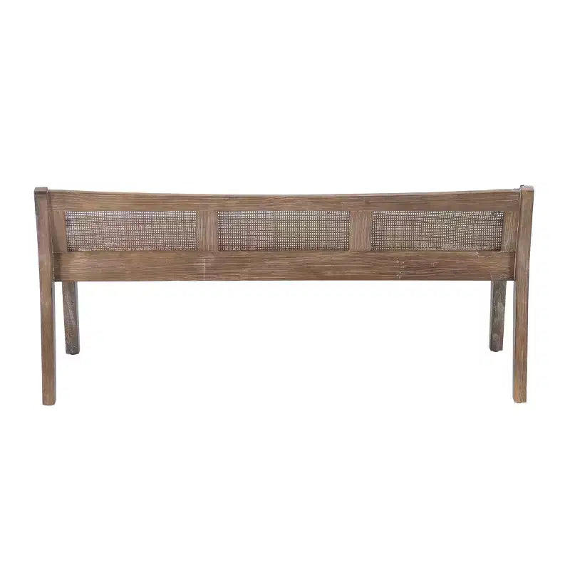 Banc rembourré en rotin et polyester de 52 po Bessie en bois massif, marron - Powell : dossier en cannage, conception en bois