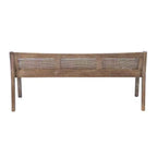 Banc rembourré en rotin et polyester de 52 po Bessie en bois massif, marron - Powell : dossier en cannage, conception en bois