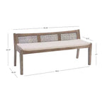 Banc rembourré en rotin et polyester de 52 po Bessie en bois massif, marron - Powell : dossier en cannage, conception en bois