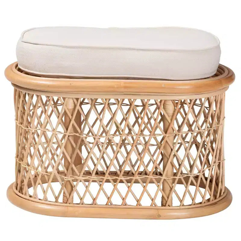 bali & pari Ladonna Ottoman en rotin naturel Repose-pieds Naturel : Banc d'intérieur rembourré, Forme ovale, Aucun assemblage requis