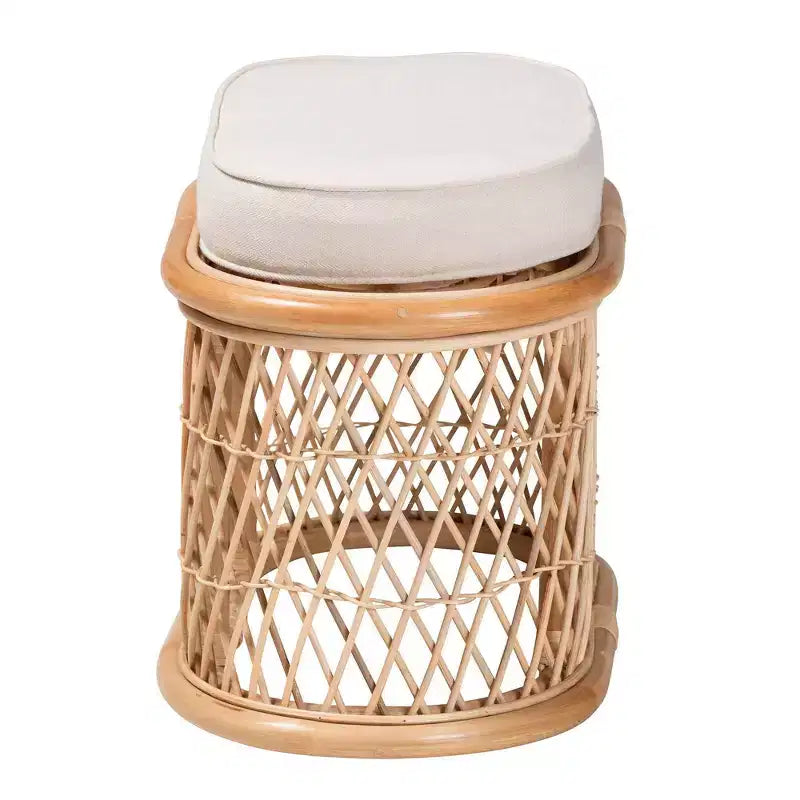 bali & pari Ladonna Ottoman en rotin naturel Repose-pieds Naturel : Banc d'intérieur rembourré, Forme ovale, Aucun assemblage requis