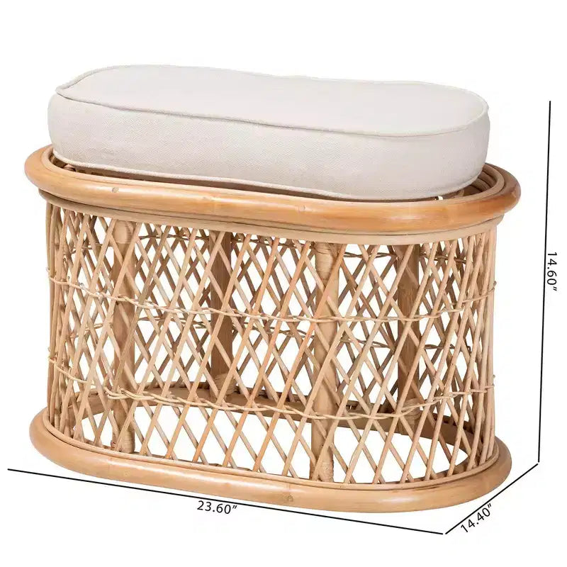 bali & pari Ladonna Ottoman en rotin naturel Repose-pieds Naturel : Banc d'intérieur rembourré, Forme ovale, Aucun assemblage requis