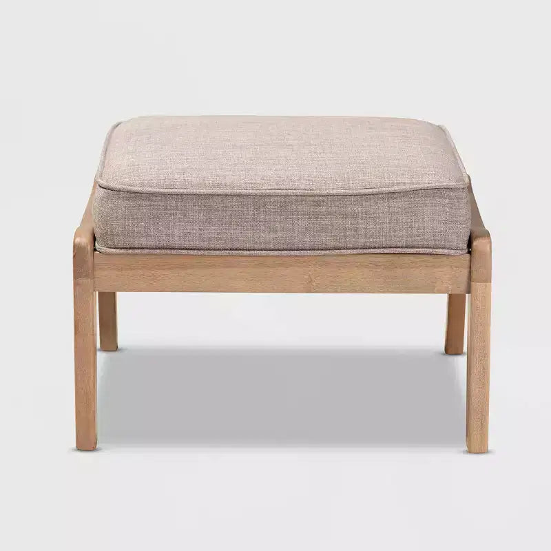 Sigrid Ottoman en bois tapissé de tissu Chêne clair/antique - Baxton Studio