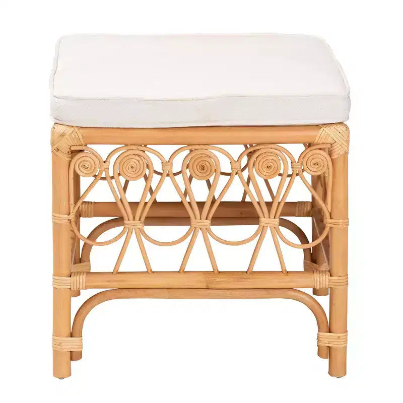 Bali et Pari Pouf en rotin Ibiza blanc/miel clair : polyester rembourré, aucun assemblage requis