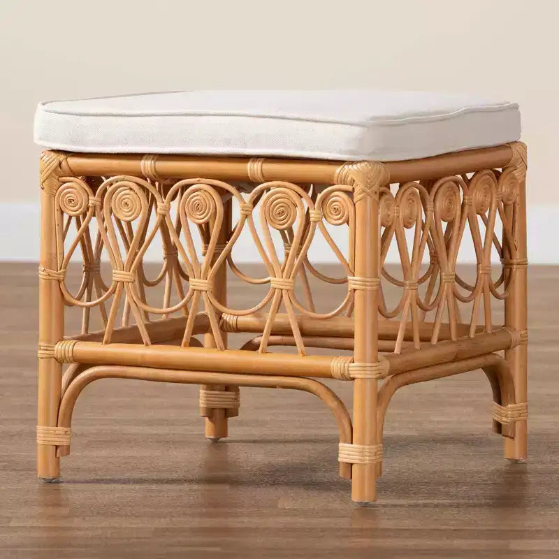 Bali et Pari Pouf en rotin Ibiza blanc/miel clair : polyester rembourré, aucun assemblage requis