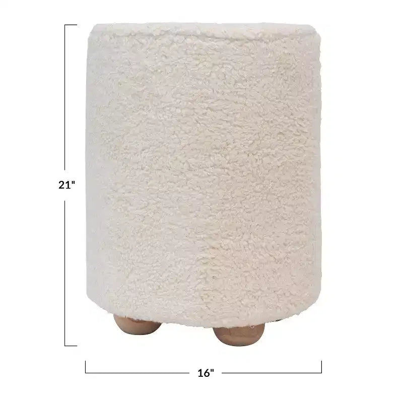 Pouf rond en velours de coton Storied Home avec passepoil crème : Repose-pieds rembourré, base en bois de pin, capacité de 150 kg