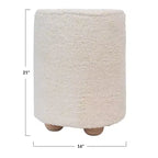 Pouf rond en velours de coton Storied Home avec passepoil crème : Repose-pieds rembourré, base en bois de pin, capacité de 150 kg