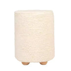 Pouf rond en velours de coton Storied Home avec passepoil crème : Repose-pieds rembourré, base en bois de pin, capacité de 150 kg