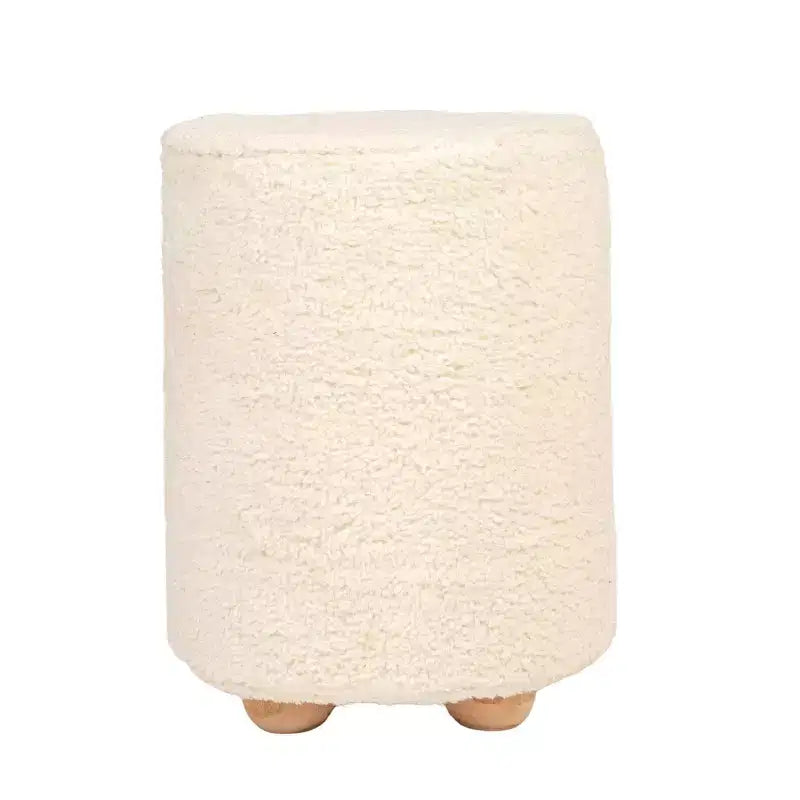 Pouf rond en velours de coton Storied Home avec passepoil crème : Repose-pieds rembourré, base en bois de pin, capacité de 150 kg