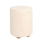 Pouf rond en velours de coton Storied Home avec passepoil crème : Repose-pieds rembourré, base en bois de pin, capacité de 150 kg