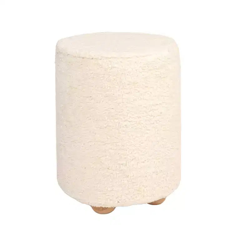 Pouf rond en velours de coton Storied Home avec passepoil crème : Repose-pieds rembourré, base en bois de pin, capacité de 150 kg