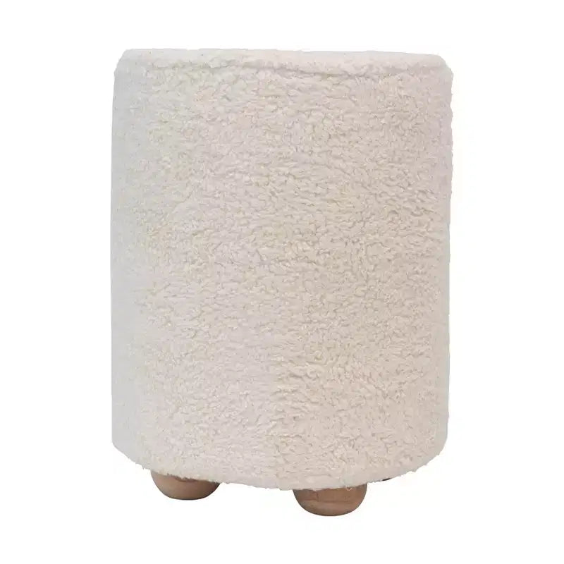 Pouf rond en velours de coton Storied Home avec passepoil crème : Repose-pieds rembourré, base en bois de pin, capacité de 150 kg