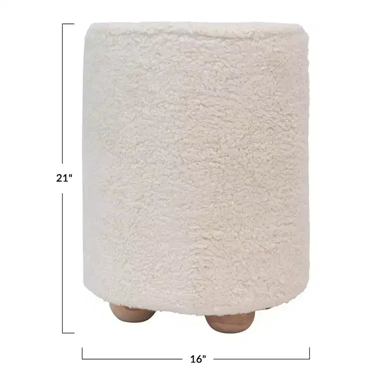 Pouf rond en velours de coton Storied Home avec passepoil crème : Repose-pieds rembourré, base en bois de pin, capacité de 150 kg