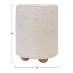 Pouf rond en velours de coton Storied Home avec passepoil crème : Repose-pieds rembourré, base en bois de pin, capacité de 150 kg
