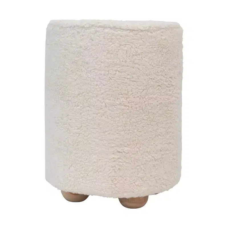 Pouf rond en velours de coton Storied Home avec passepoil crème : Repose-pieds rembourré, base en bois de pin, capacité de 150 kg