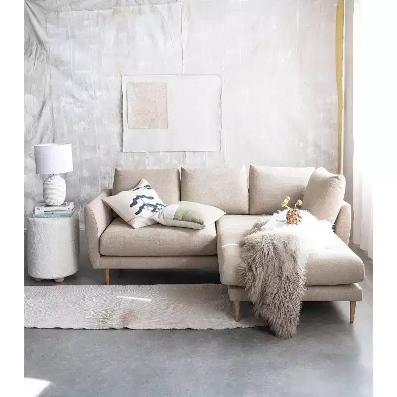 Pouf rond en velours de coton Storied Home avec passepoil crème : Repose-pieds rembourré, base en bois de pin, capacité de 150 kg