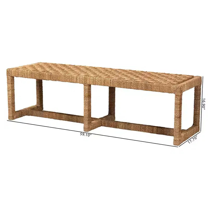 bali &amp; pari Banc d'appoint Cipally en jonc de mer et bois d'acajou naturel