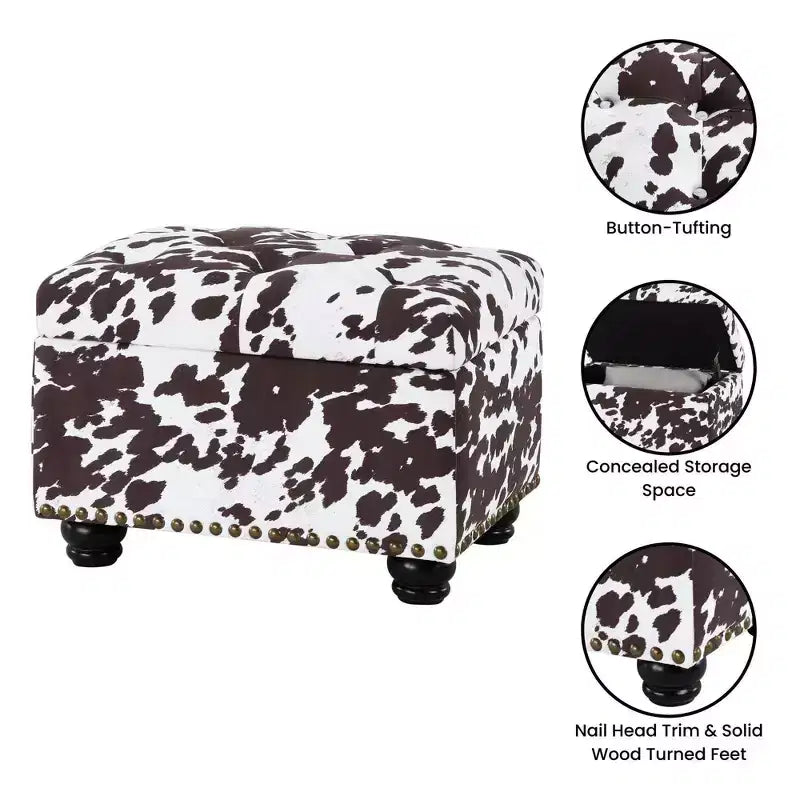 Breighton Home Regal Accents Pouf de rangement à motifs Vache marron