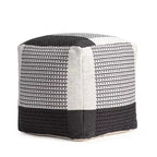 Pouf Carrapateira Noir/Ivoire - Anji Mountain : Ottoman moderne abstrait tapissé fait main, Coton texturé, 53 cm Carré