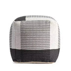 Pouf Carrapateira Noir/Ivoire - Anji Mountain : Ottoman moderne abstrait tapissé fait main, Coton texturé, 53 cm Carré