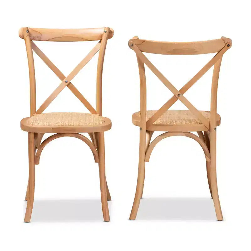 Lot de 2 chaises de salle à manger Tartan en rotin tressé et bois marron - Baxton Studio : Structure en hêtre, aucun assemblage requis