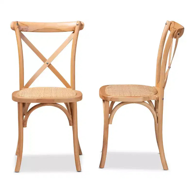 Lot de 2 chaises de salle à manger Tartan en rotin tressé et bois marron - Baxton Studio : Structure en hêtre, aucun assemblage requis