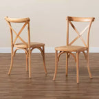 Lot de 2 chaises de salle à manger Tartan en rotin tressé et bois marron - Baxton Studio : Structure en hêtre, aucun assemblage requis