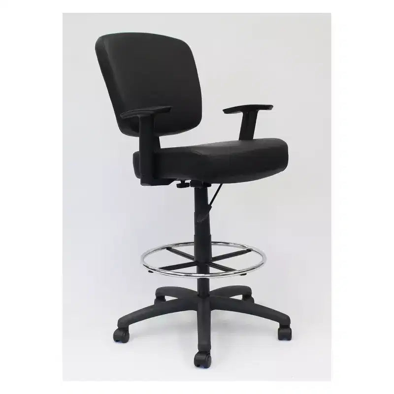 Modern Drafting Stool Black - Boss: Office Chair with Adjustable Arms & Footring