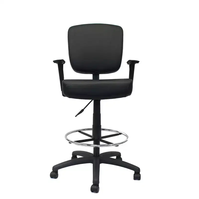 Tabouret de dessinateur moderne noir - Boss : Chaise de bureau avec accoudoirs et repose-pieds réglables