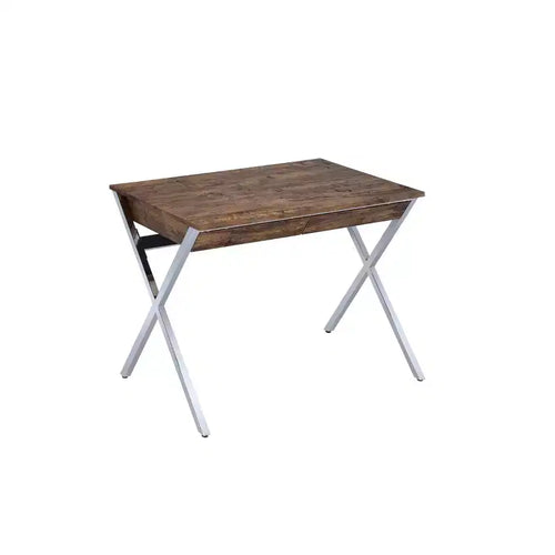 Acme Furniture 36" Callers Desks Weathered Oak and Chrome Finish: Metal Frame, Wood Surface, Open Storage Shelf