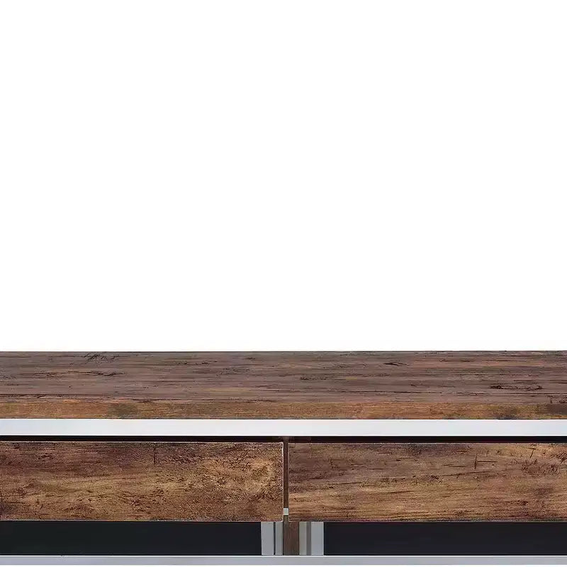 Bureau d'appel Acme Furniture 36 po chêne vieilli et finition chromée : cadre métallique, surface en bois, étagère de rangement ouverte