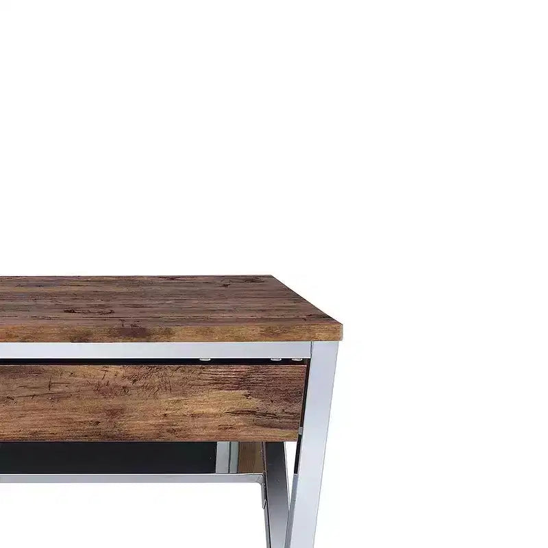 Bureau d'appel Acme Furniture 36 po chêne vieilli et finition chromée : cadre métallique, surface en bois, étagère de rangement ouverte