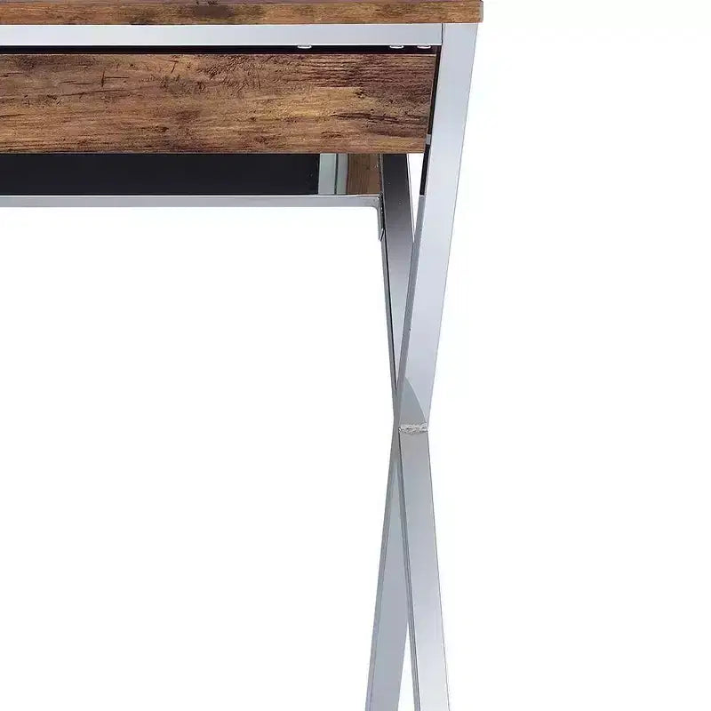 Bureau d'appel Acme Furniture 36 po chêne vieilli et finition chromée : cadre métallique, surface en bois, étagère de rangement ouverte