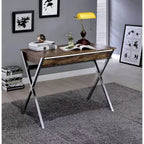 Bureau d'appel Acme Furniture 36 po chêne vieilli et finition chromée : cadre métallique, surface en bois, étagère de rangement ouverte